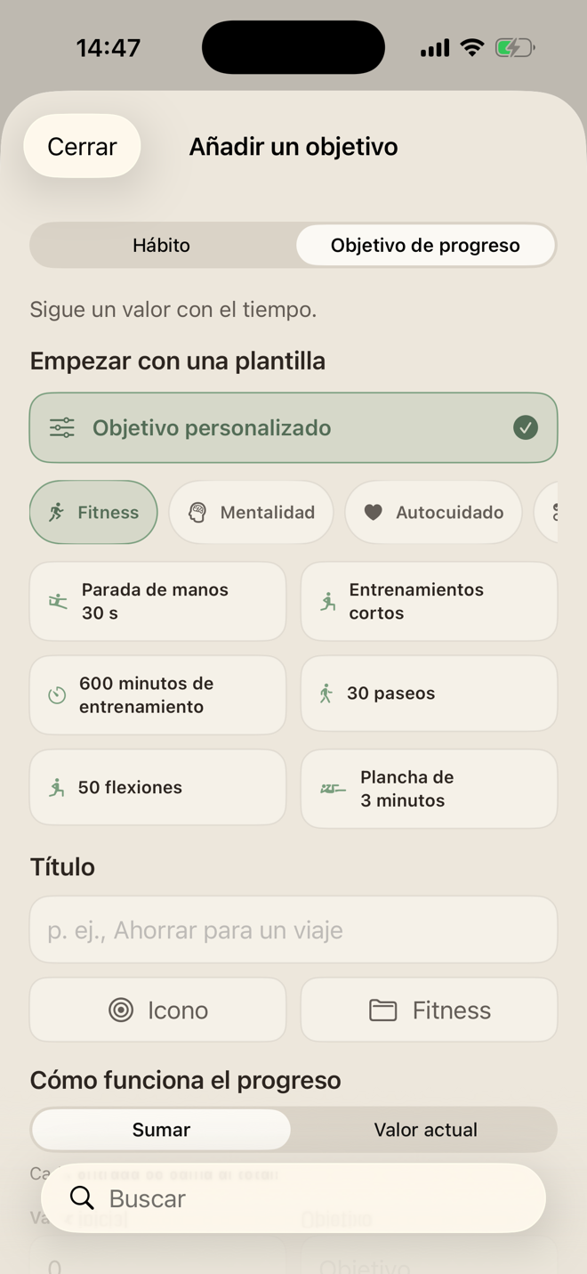 Plantillas de objetivos medibles para estudio, paseos, flexiones y planchas