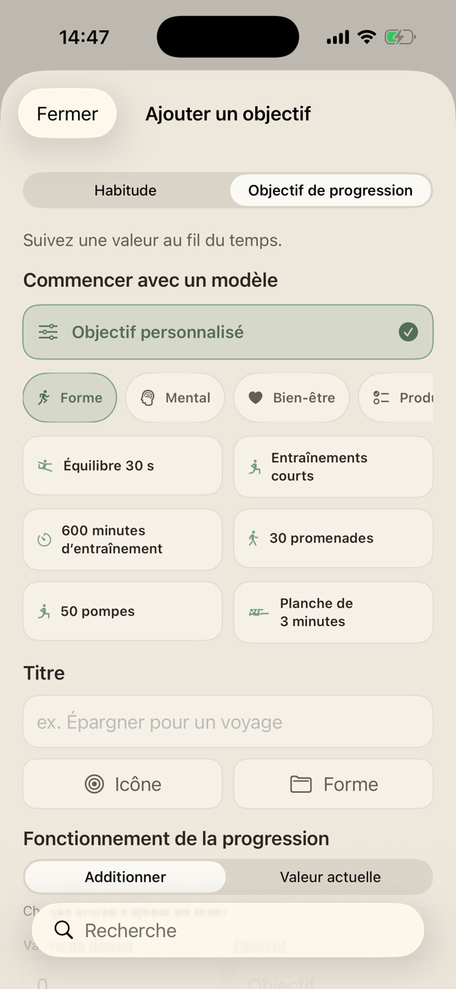 Modèles d’objectifs mesurables pour l’étude, la marche, les pompes et la planche